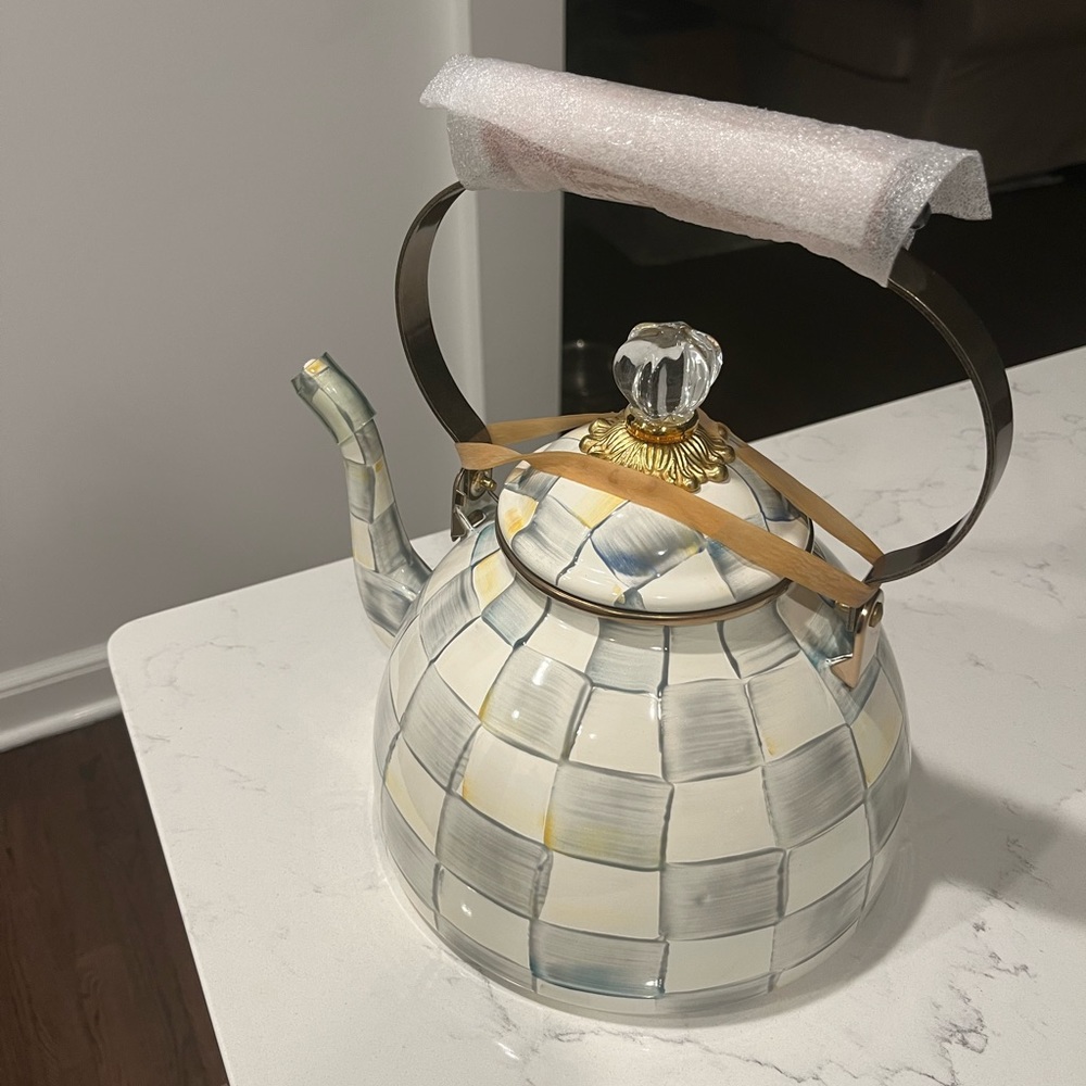Brand New! Mackenzie Childs 3qt Sterling Check Tea Kettle - Free Shipping!